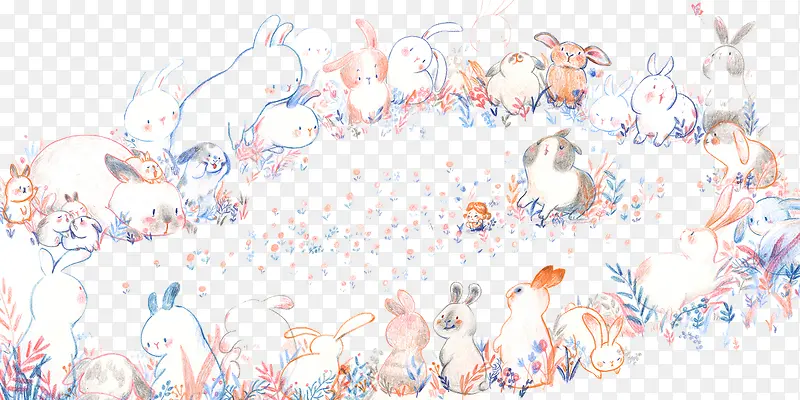 彩色绘图兔子总动员PNG图片素材下载_图片编号yrmxjzbz-免抠素材网