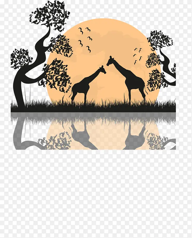非洲长颈鹿景观背景矢量图
