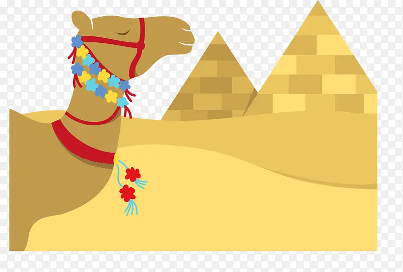 矢量手绘金字塔骆驼