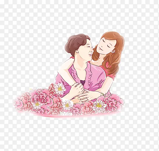 浪漫花朵妈妈与女儿