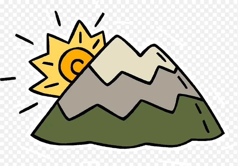 手绘太阳在山峰后面插图矢量图