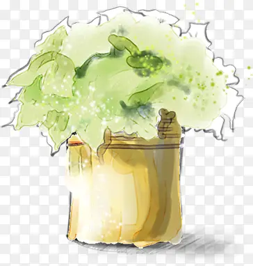 手绘绿色室内植物装饰