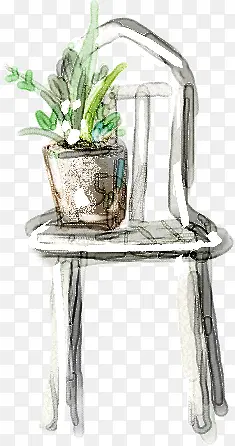 手绘室内漫画椅子植物盆栽