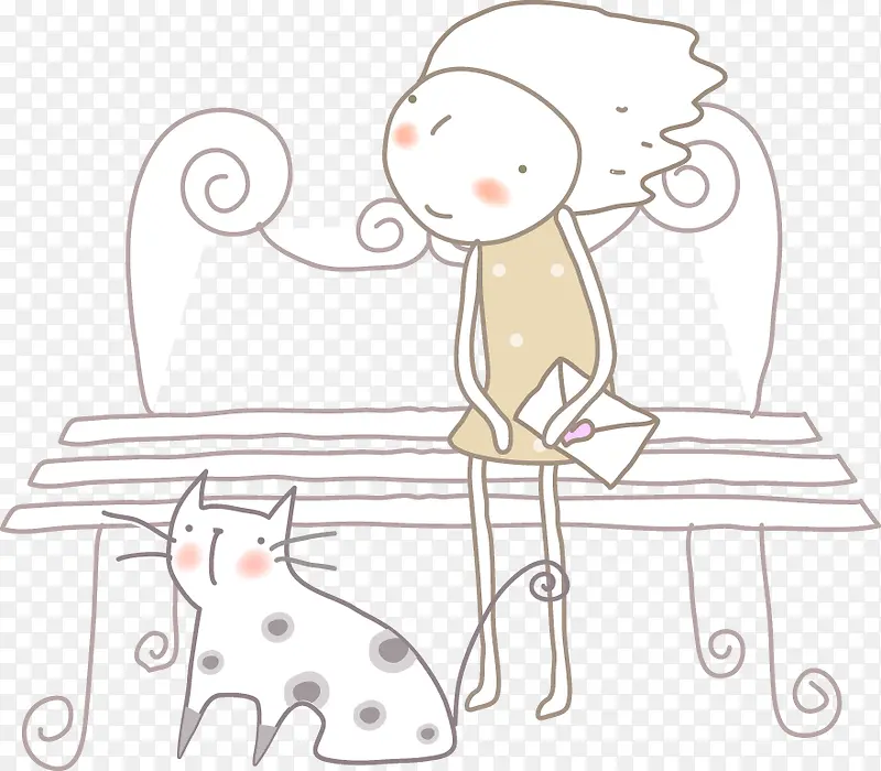 创意手绘卡通人物效果小猫坐在椅子上面