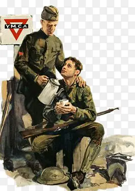 二战士兵喝水