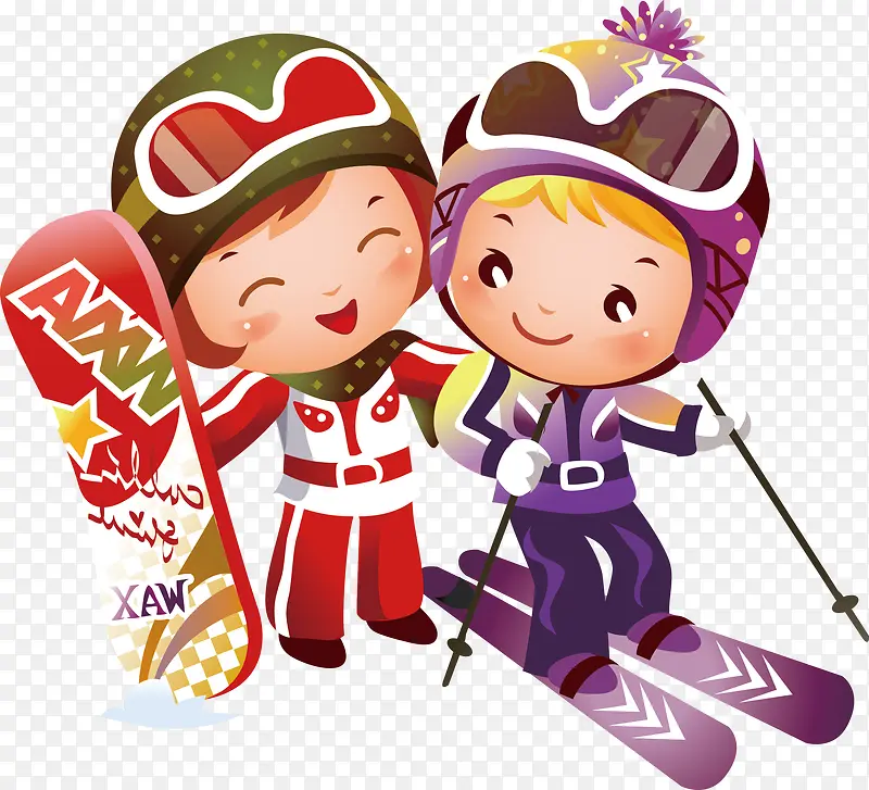 卡通儿童滑雪