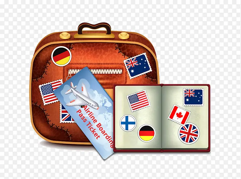 护照机票和行李箱插画
