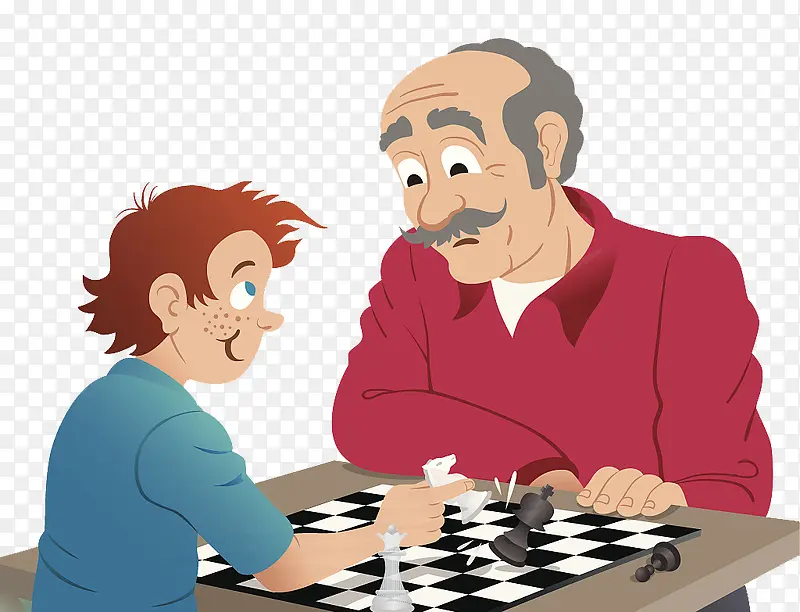 爷爷与小男孩下国际象棋