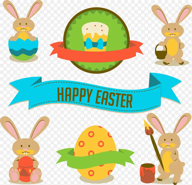 矢量复活节的彩蛋和兔子