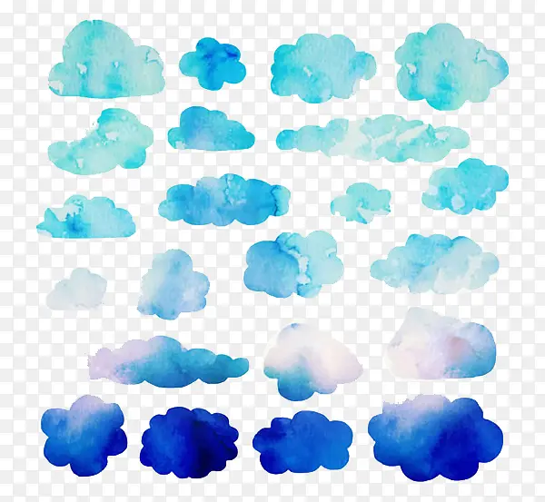 蓝色水彩云朵
