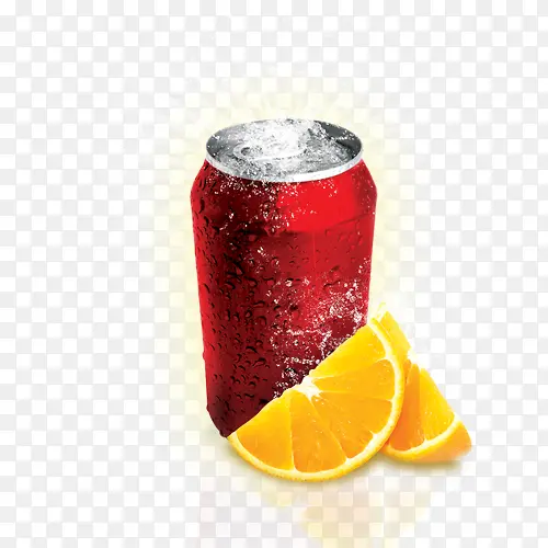 红色汽水罐和橘子