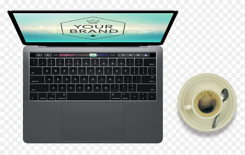 超写实苹果笔记本电脑和咖啡