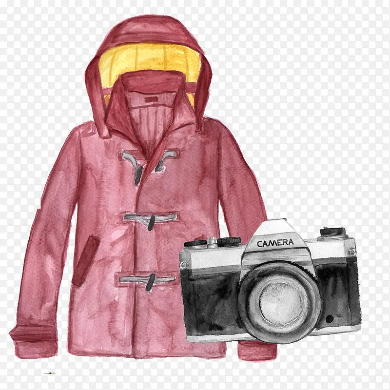 红色夹克和相机