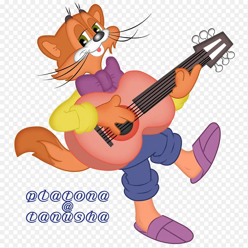 卡通弹吉他的猫