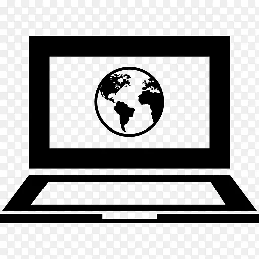 地球的标志在屏幕上一个打开的笔记本电脑图标