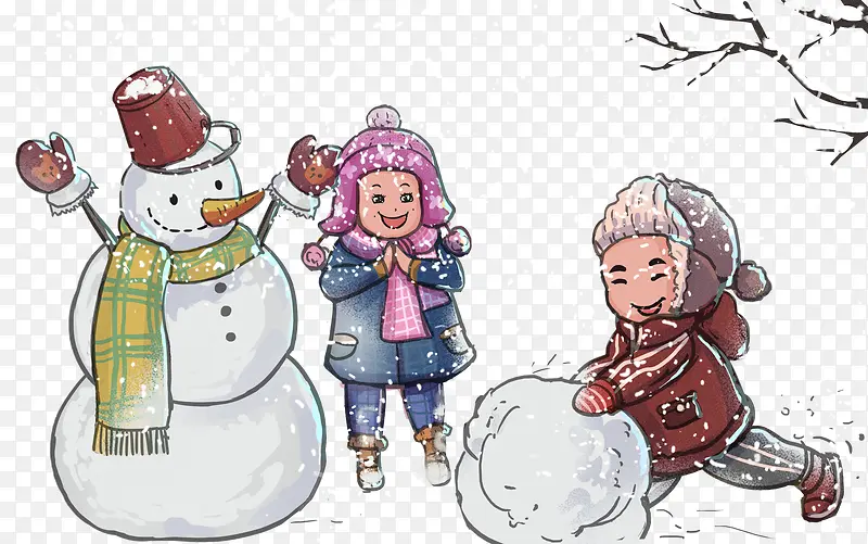 冬季小孩玩雪装饰卡通素材