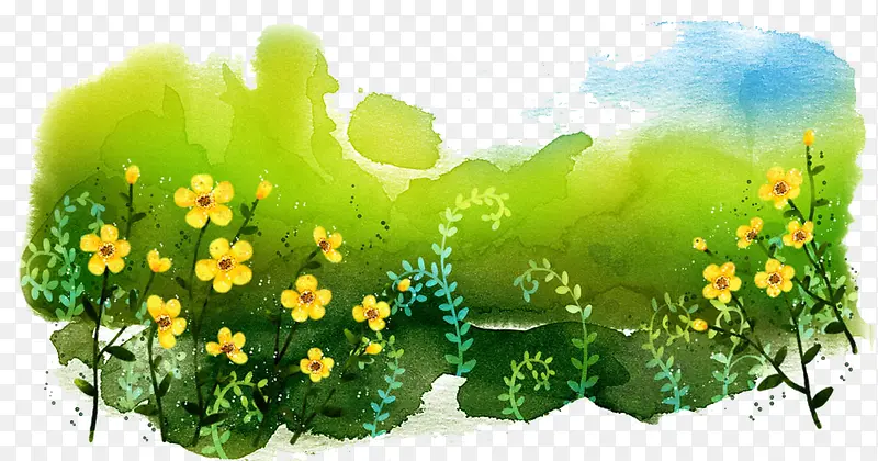 水彩画花海