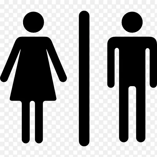 女人和男人的轮廓与垂直线图标