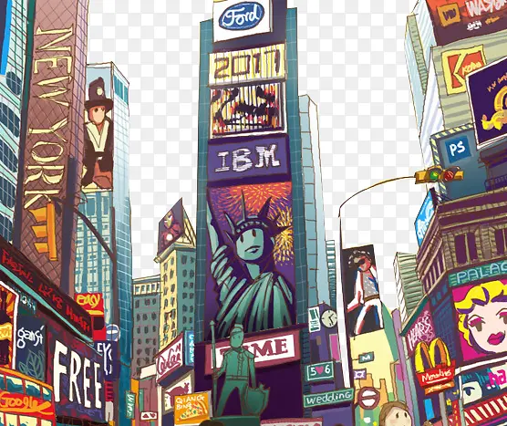 卡通纽约时代广场街景