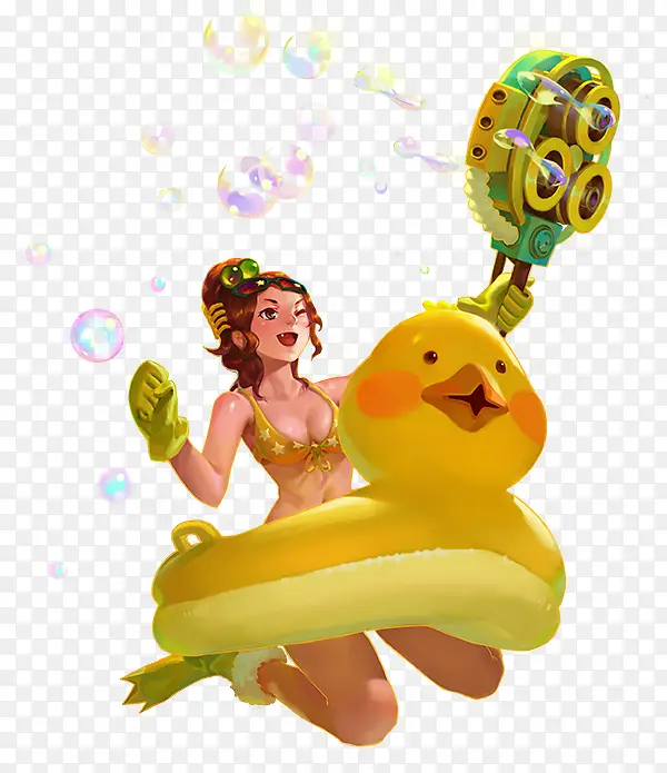 小鸭子游泳圈美女吹泡泡卡通
