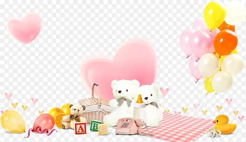 粉色爱心与毛绒玩具
