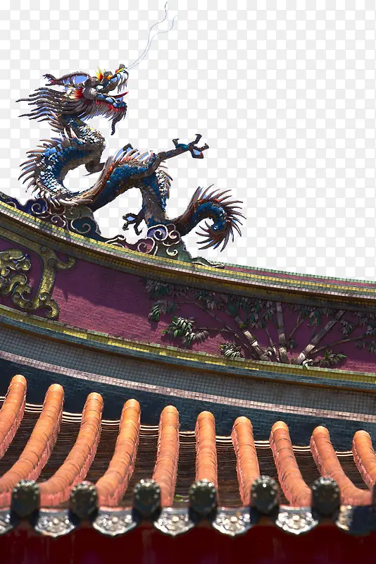 中国风龙雕像建筑房檐
