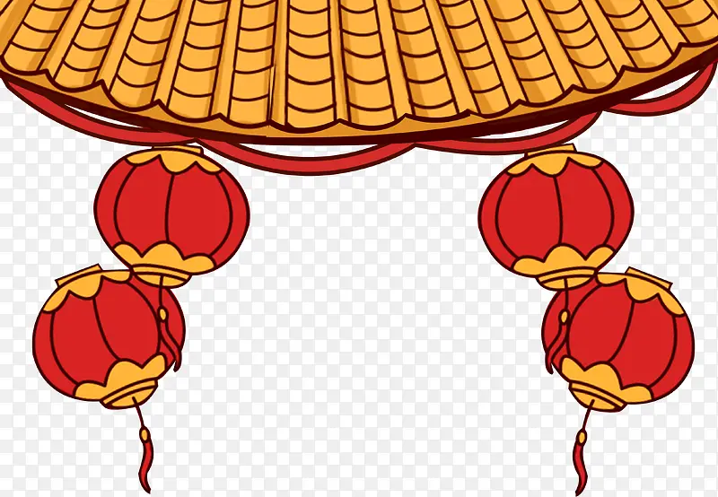 手绘中国风屋檐装饰