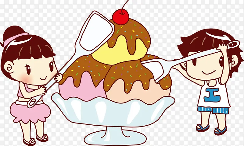 吃冰淇淋的卡通儿童