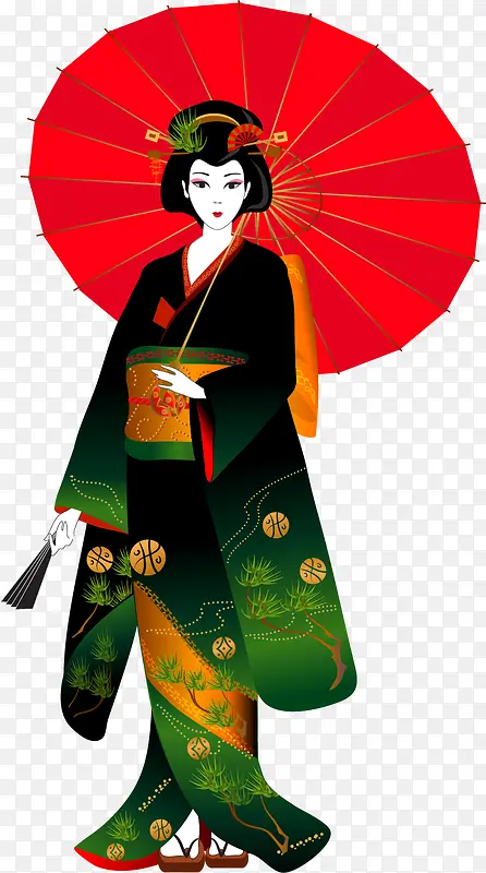 矢量手绘日本美女