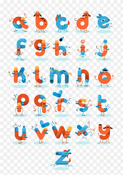 卡通动物造型英文字母排版设计