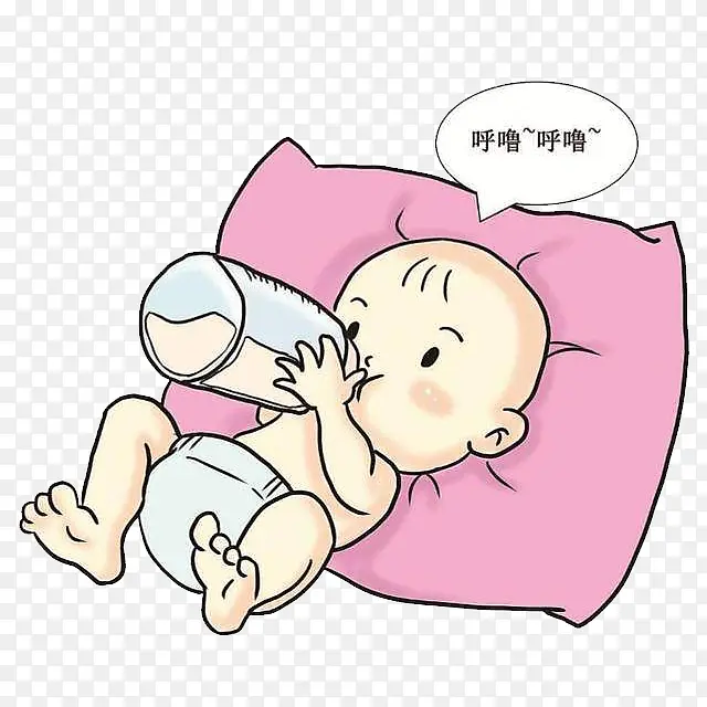 卡通宝宝躺着吃奶瓶