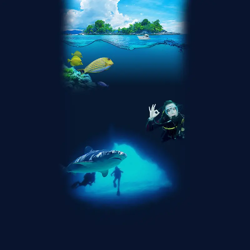 蓝色深海风景海报