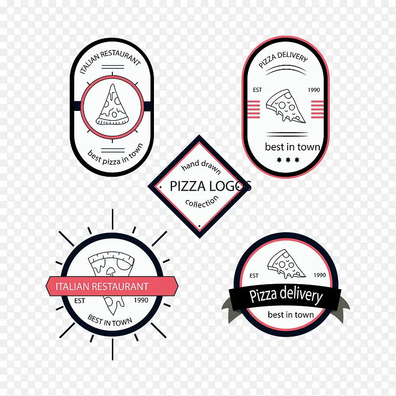 意大利披萨餐馆标签矢量图