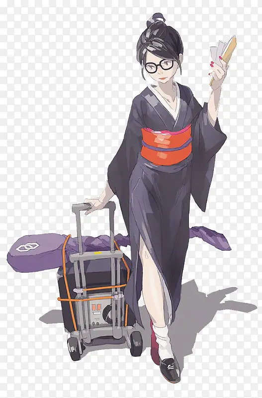 拖着行李的日本女孩