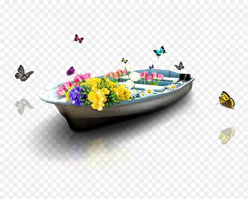 蝴蝶围绕的小船