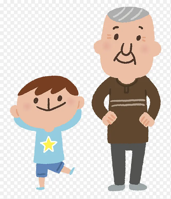 卡通可爱人物插图爷爷与男孩