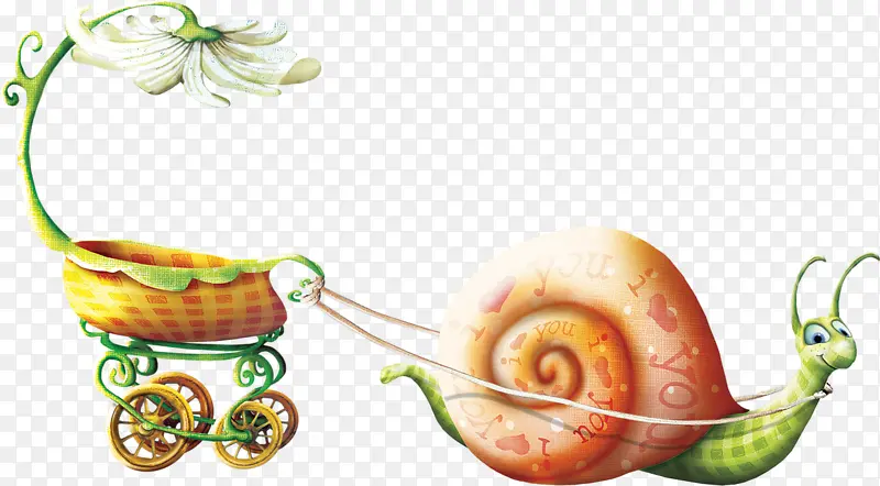 蜗牛拉车卡通