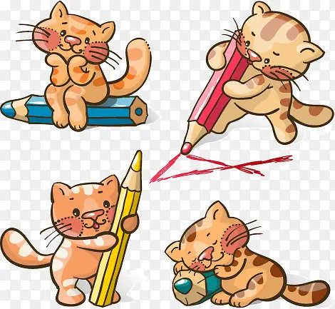 卡通猫咪与铅笔矢量素材免费下载
