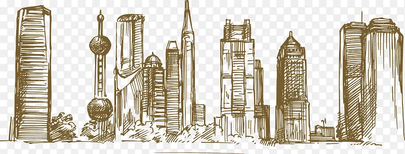 手绘上海城市线稿