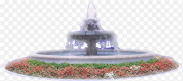 花朵围绕喷泉水池