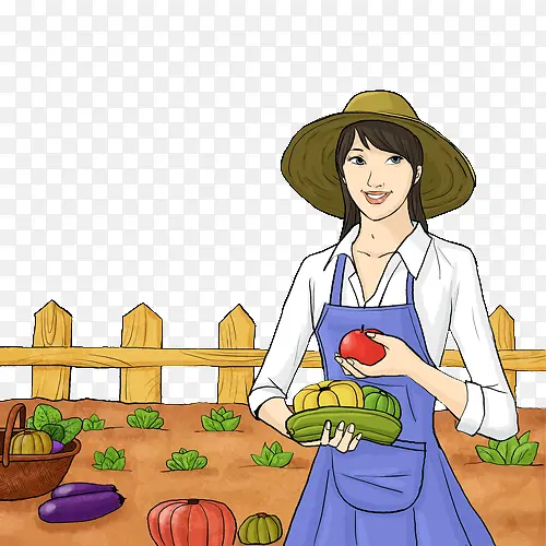 插图农场人物农地摘蔬菜