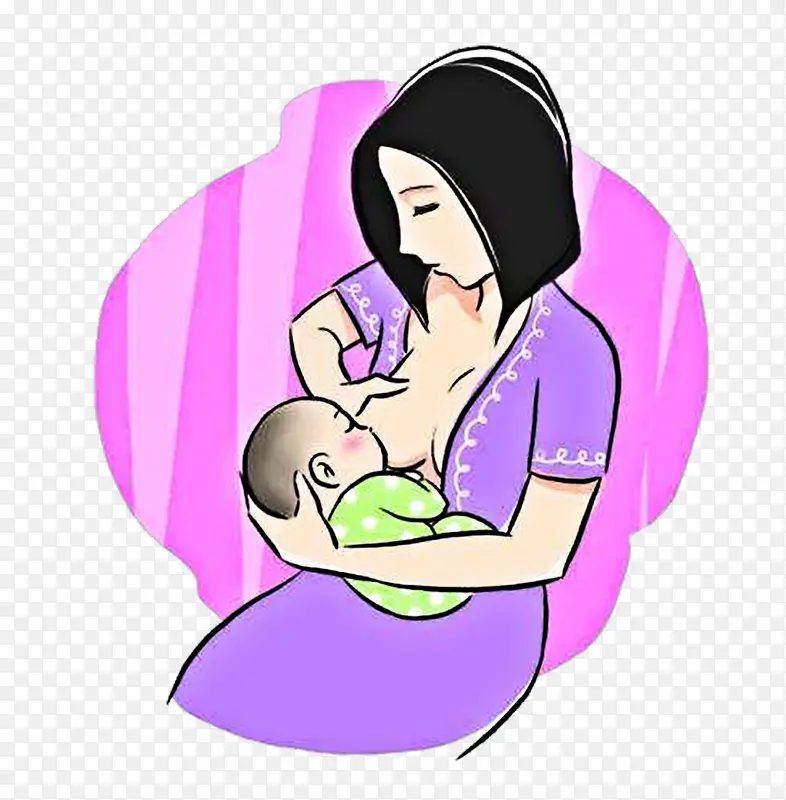 卡通新生儿母乳喂养插画PNG