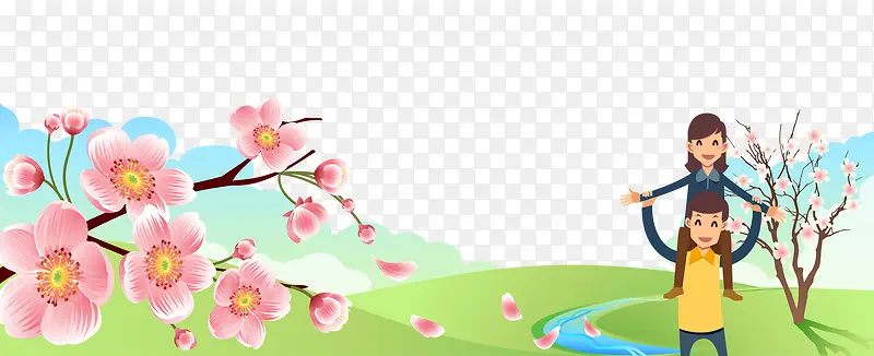 卡通清新桃花春季海报banner