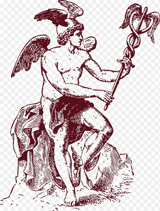 素描赫尔梅斯神像希腊神话矢量图