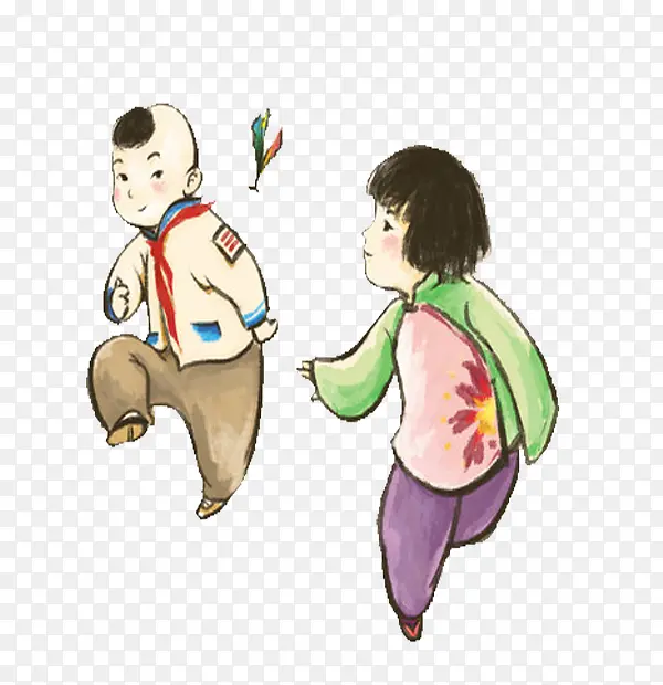 踢毽子的孩子