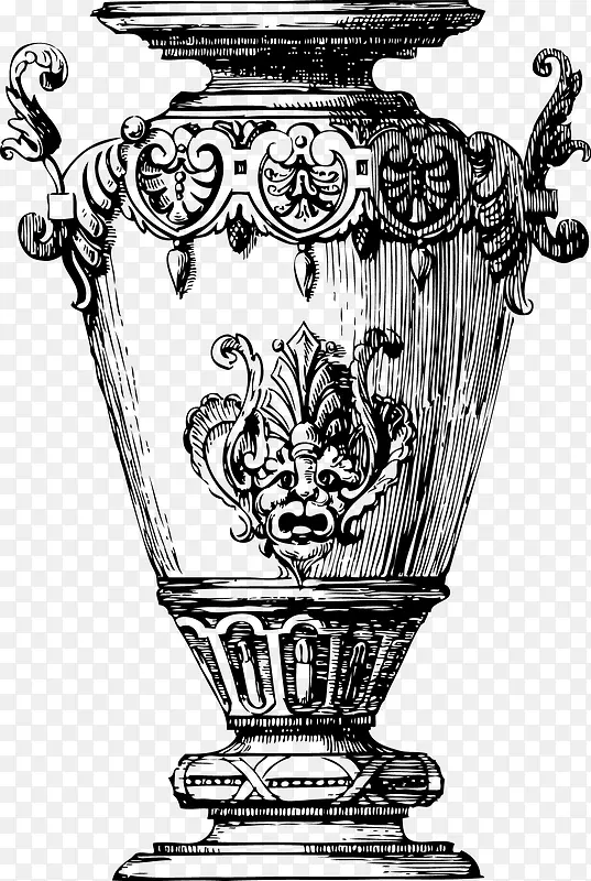 欧洲古董花瓶素描复古花瓶矢量图
