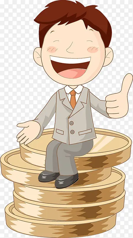 男士坐在金币上插画