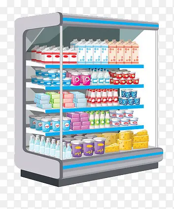 五层放置牛奶等饮品的冷冻柜