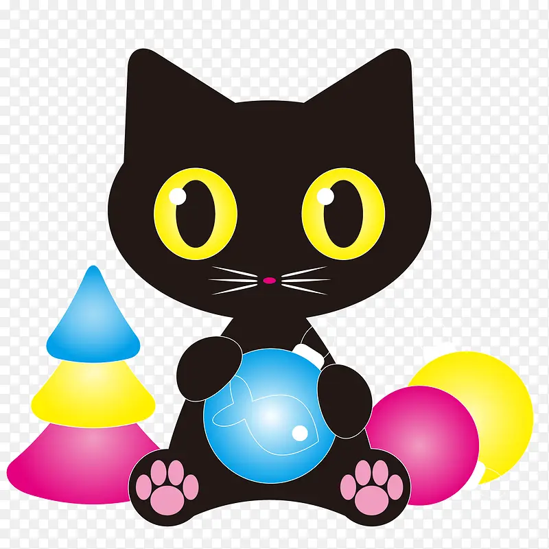 卡通拿着玩具的猫咪设计