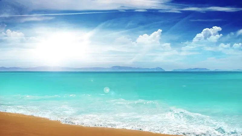 蓝色天空海面沙滩高清背景素材